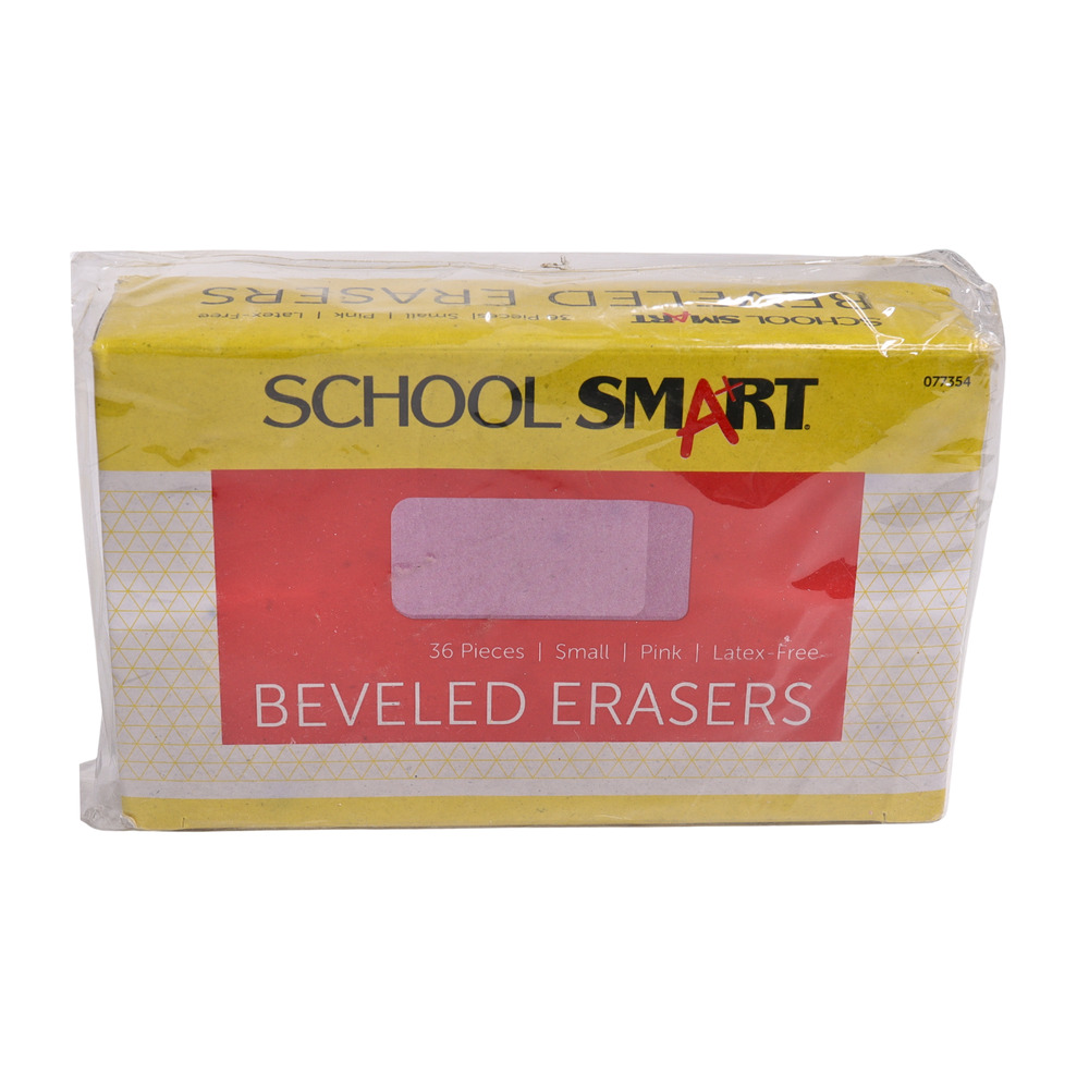 School Smart Box Of 36 Pieces Of Pink Beveled Latex Free Erasers - Sealed